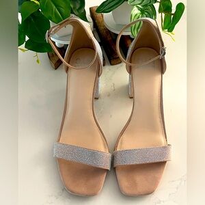 Cream Minimalist Embellished Madden NYC Open-Toe Heels with Ankle Strap